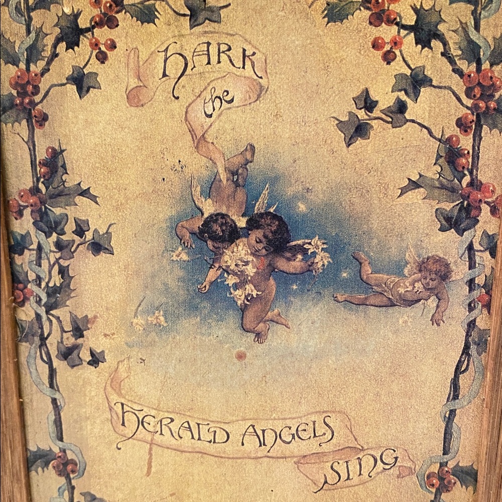 Square Christmas Themed Basket “Hark The Herald Angels Sing” w/Angels Cherubs - Picture 15 of 16